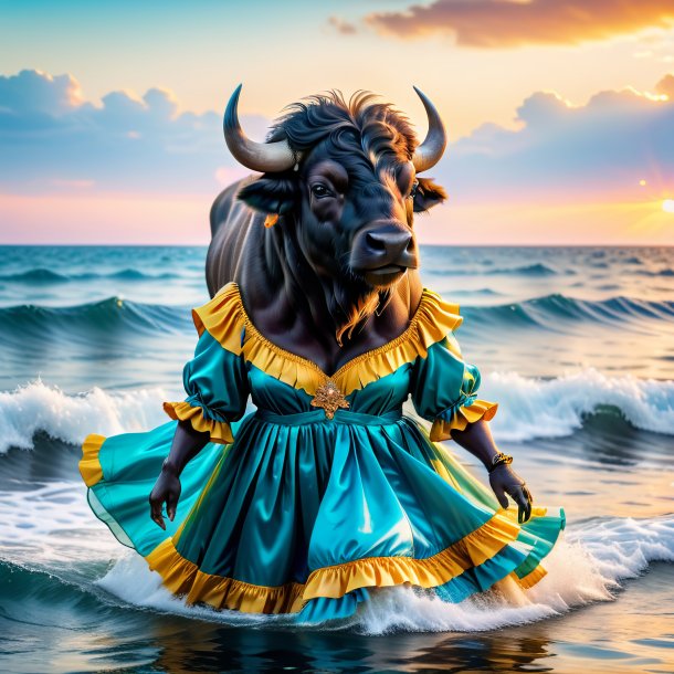 Photo of a buffalo in a dress in the sea