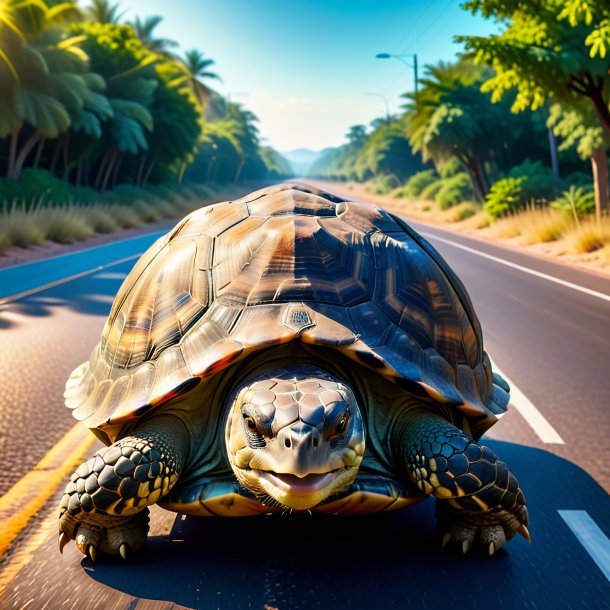 Image of a threatening of a tortoise on the road