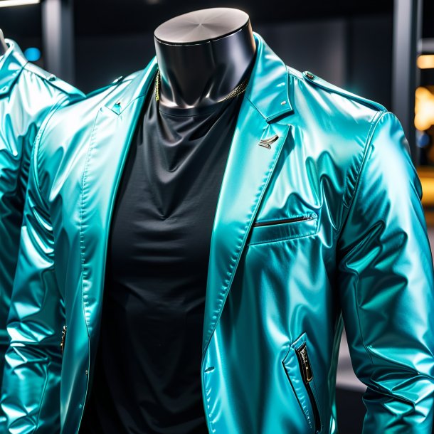 Photo of a cyan jacket from metal