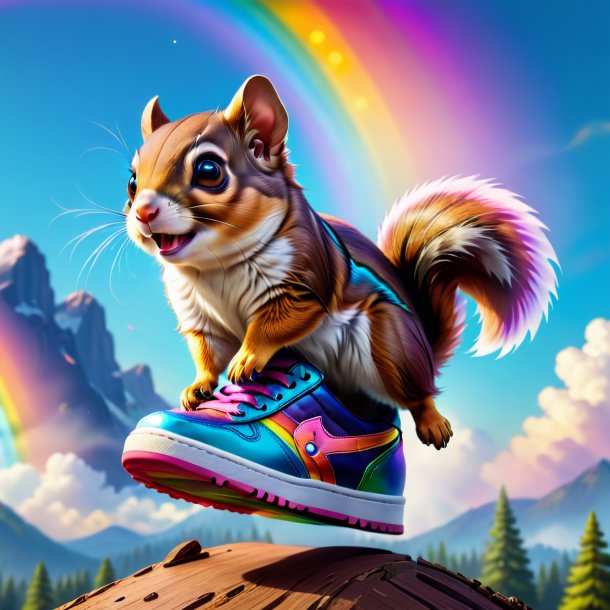 Picture of a flying squirrel in a shoes on the rainbow