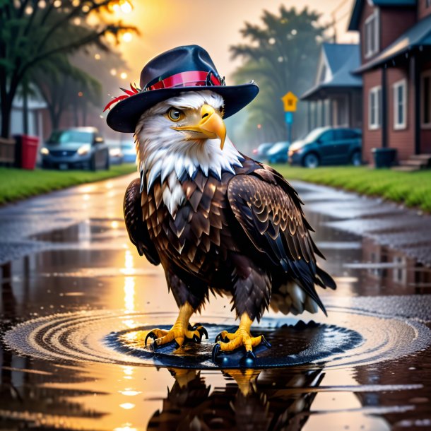 Foto de un águila en un sombrero en el charco