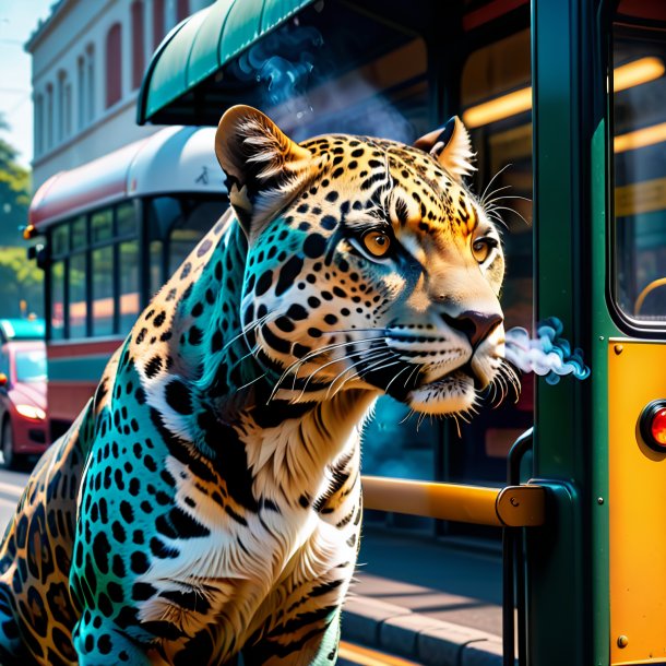 Photo of a smoking of a jaguar on the bus stop