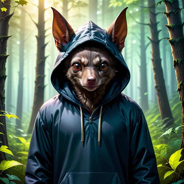 Illustration of a bat in a hoodie in the forest