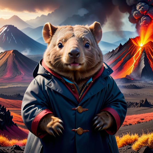 Pic of a wombat in a coat in the volcano