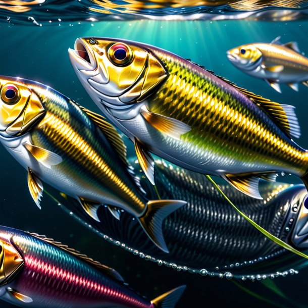 Illustration of a sardines in a sweater in the water