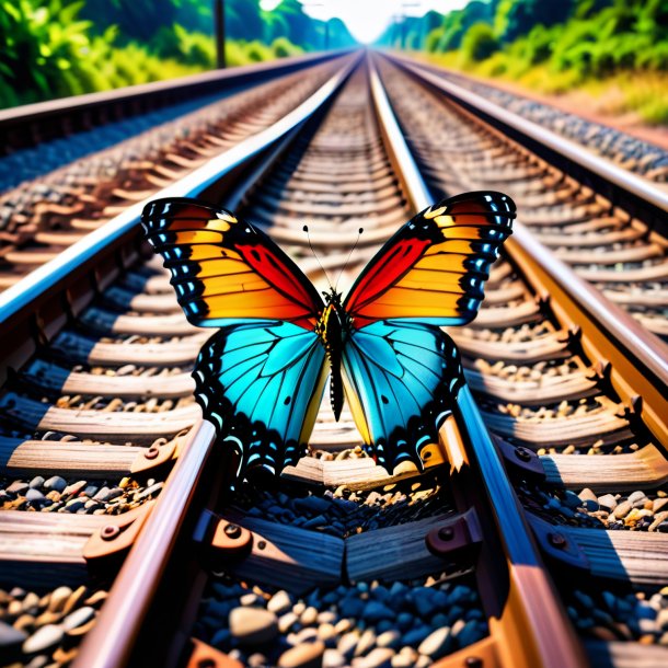 Imagen de una mariposa en un cinturón en las vías del ferrocarril