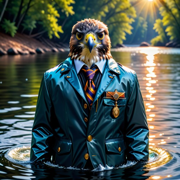 Photo of a hawk in a jacket in the water