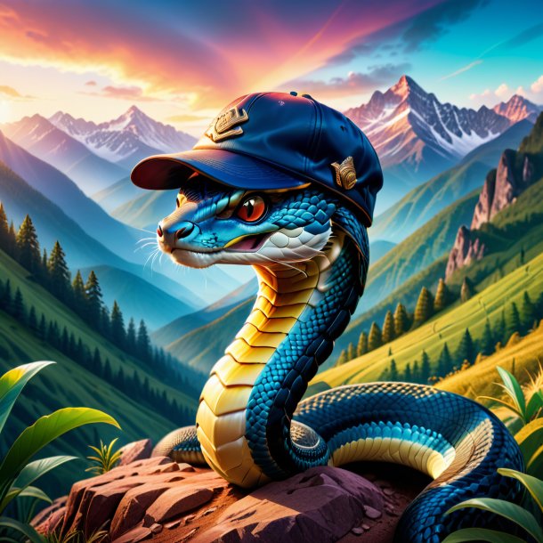 Illustration of a cobra in a cap in the mountains