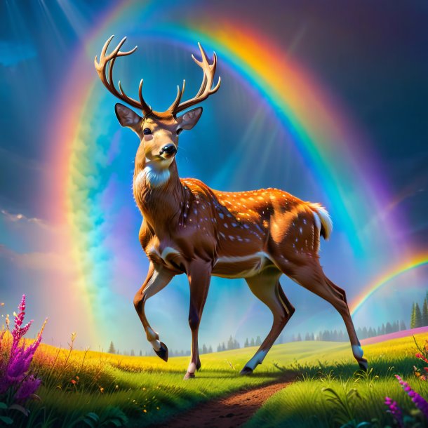 Picture of a dancing of a deer on the rainbow