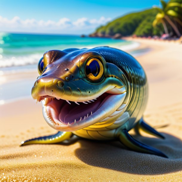 Image of a smiling of a eel on the beach