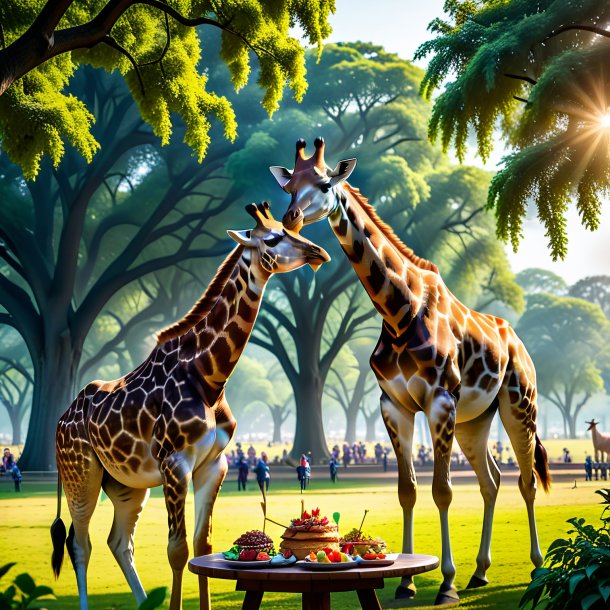 Photo of a eating of a giraffe in the park