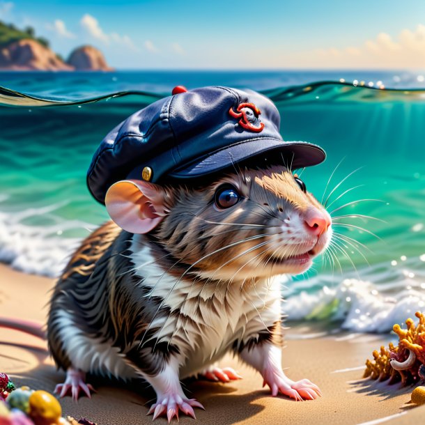 Photo of a rat in a cap in the sea