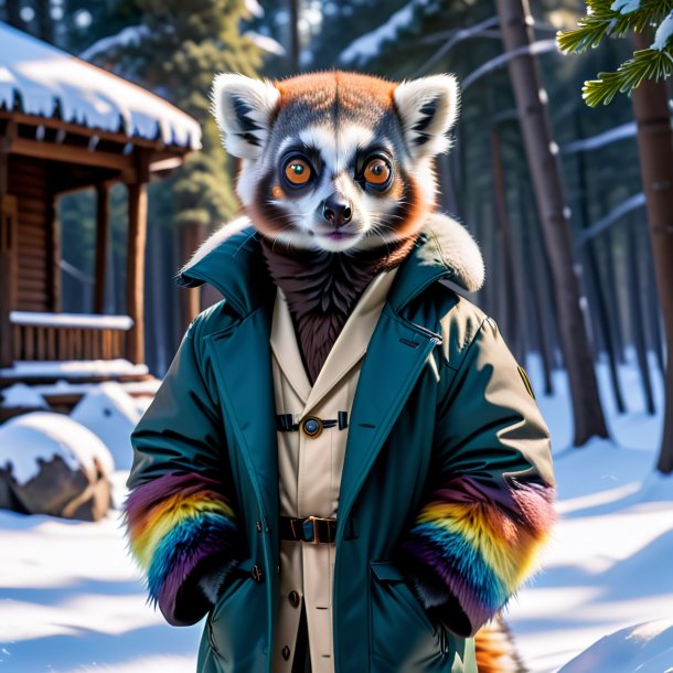 Pic d'un lémur dans un manteau dans la neige