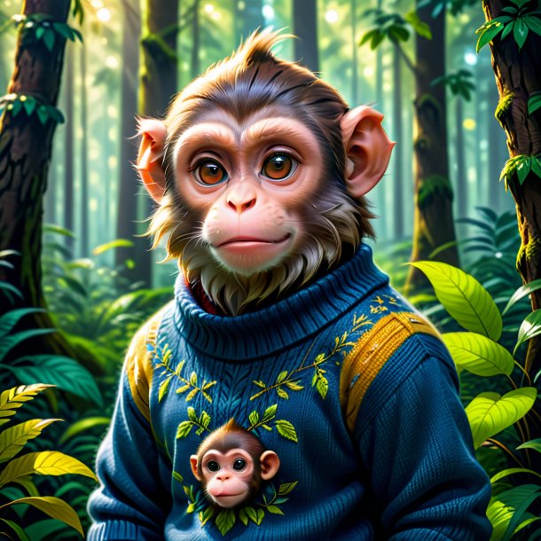 Picture of a monkey in a sweater in the forest