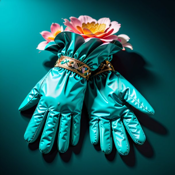 Photography of a teal gloves from paper