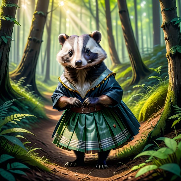 Image of a badger in a skirt in the forest