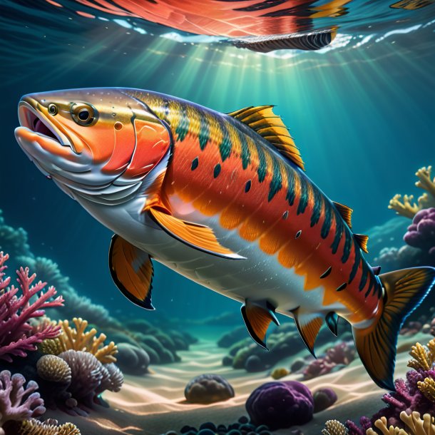 Drawing of a salmon in a vest in the sea