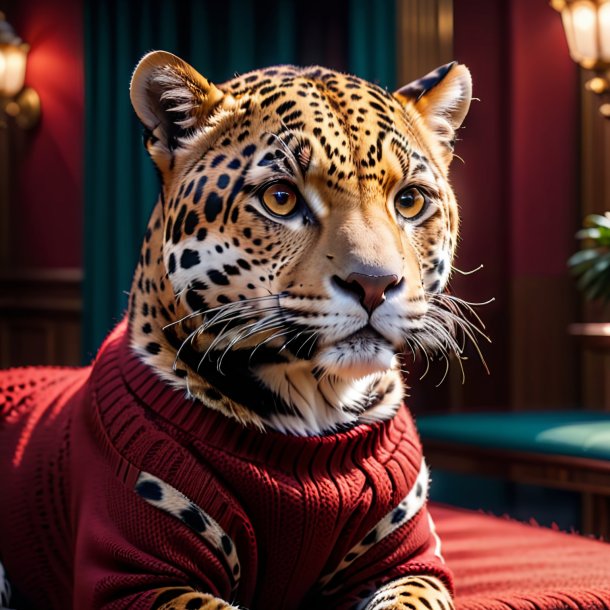 Pic d'un jaguar dans un pull rouge