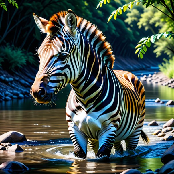 Foto de una cebra en guantes en el río