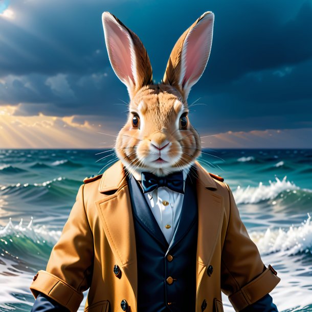 Picture of a rabbit in a coat in the sea