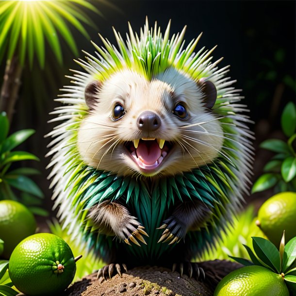 Image of a lime smiling porcupine