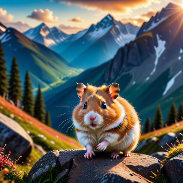 Photo of a playing of a hamster in the mountains