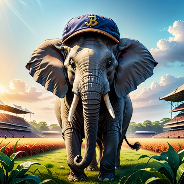 Drawing of a elephant in a cap on the field