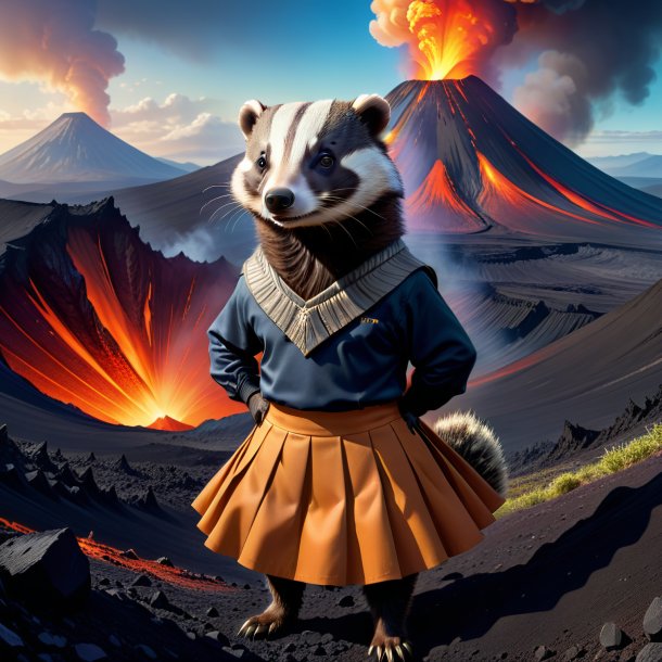 Illustration of a badger in a skirt in the volcano