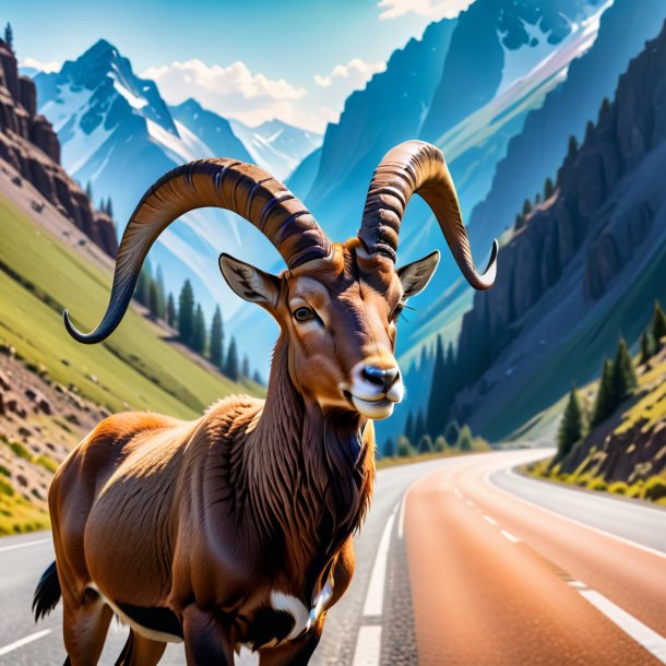 Picture of a ibex in a hat on the road