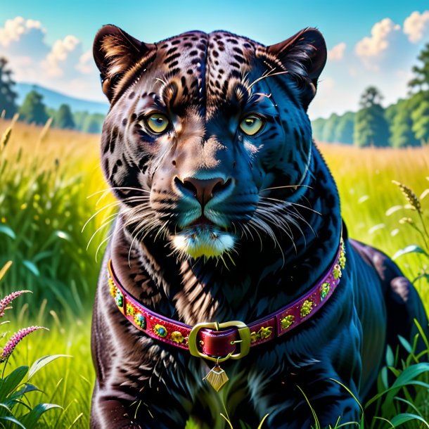 Picture of a panther in a belt in the meadow