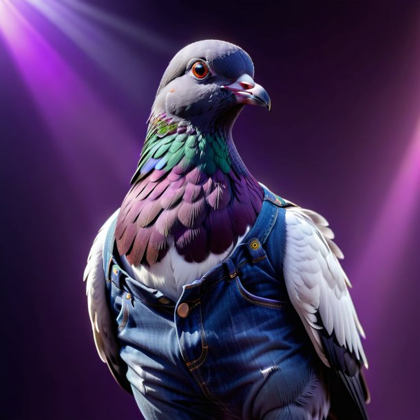 Image d'un pigeon dans un jean pourpre