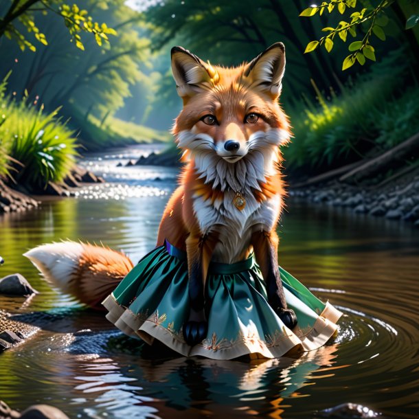 Pic d'un renard dans une jupe dans la rivière