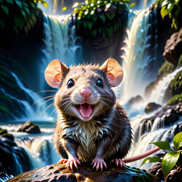 Photo of a smiling of a rat in the waterfall