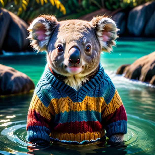 Photo of a koala in a sweater in the water