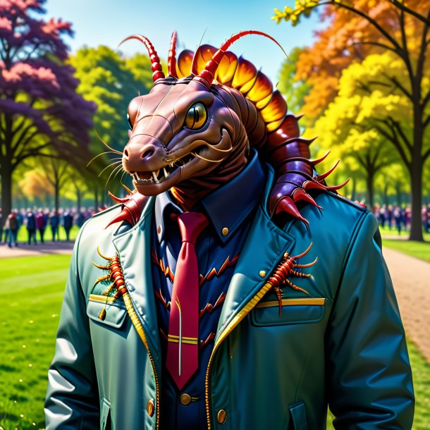 Image of a centipede in a jacket in the park