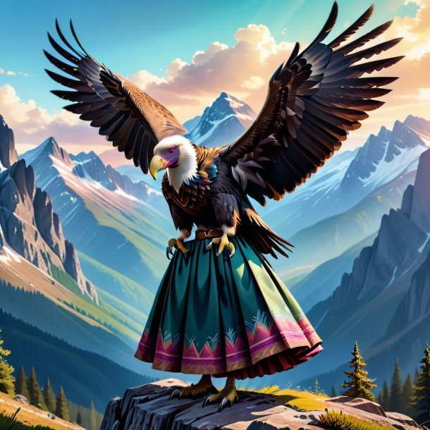 Illustration of a vulture in a skirt in the mountains