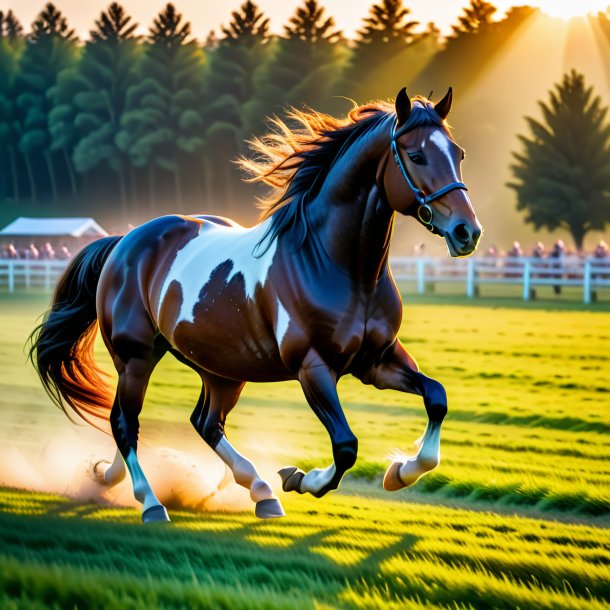 Photo of a dancing of a horse on the field