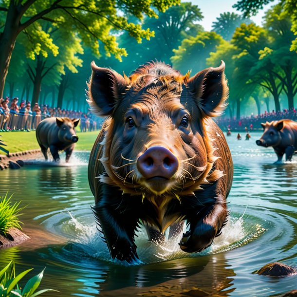 Pic of a swimming of a boar in the park