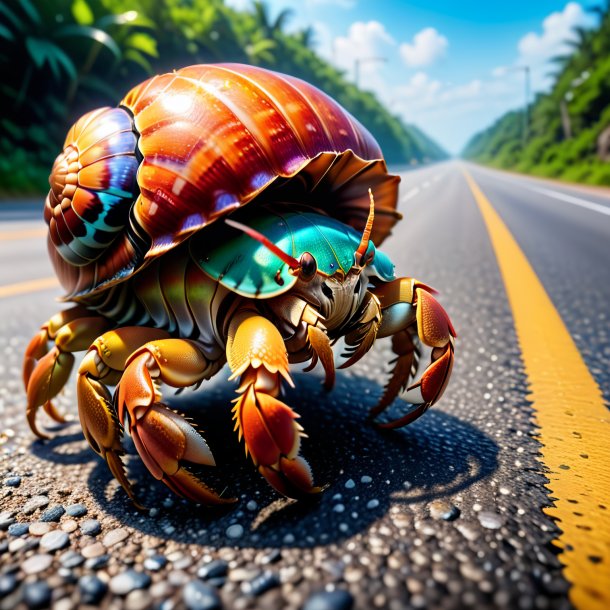 Photo of a swimming of a hermit crab on the road