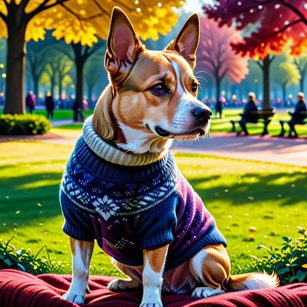 Picture of a dog in a sweater in the park