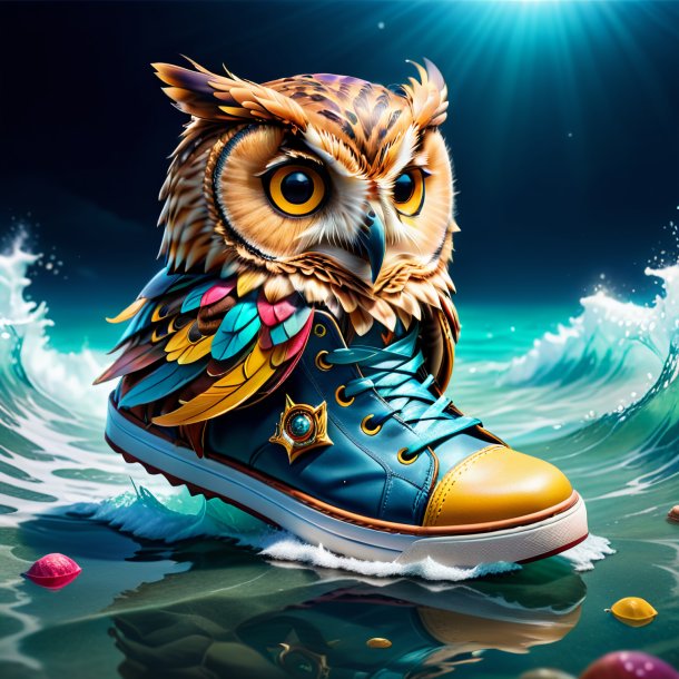 Image of a owl in a shoes in the sea