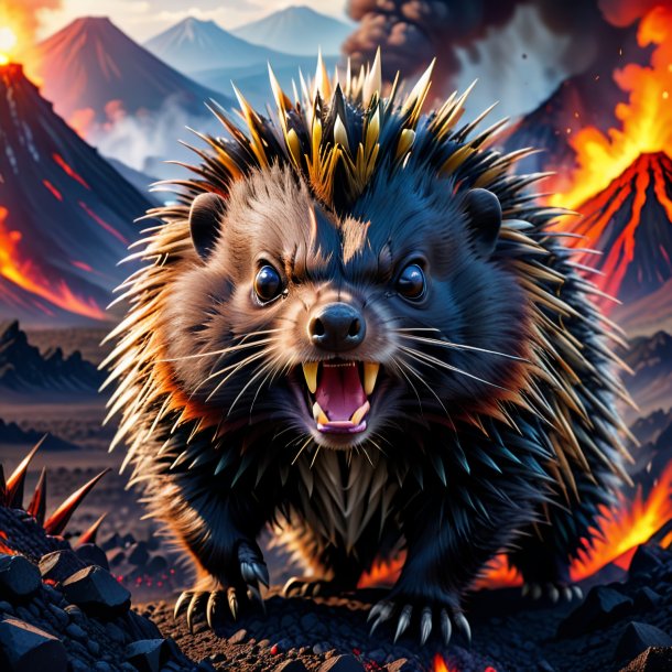 Picture of a angry of a porcupine in the volcano