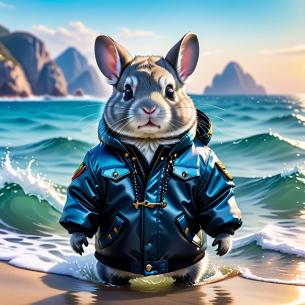 Imagen de una chinchillas en una chaqueta en el mar