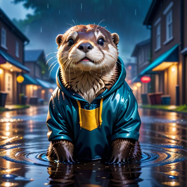 Photo of a otter in a hoodie in the puddle