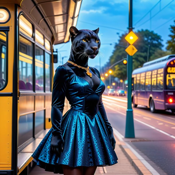 Pic d'une panthère dans une robe sur l'arrêt de bus