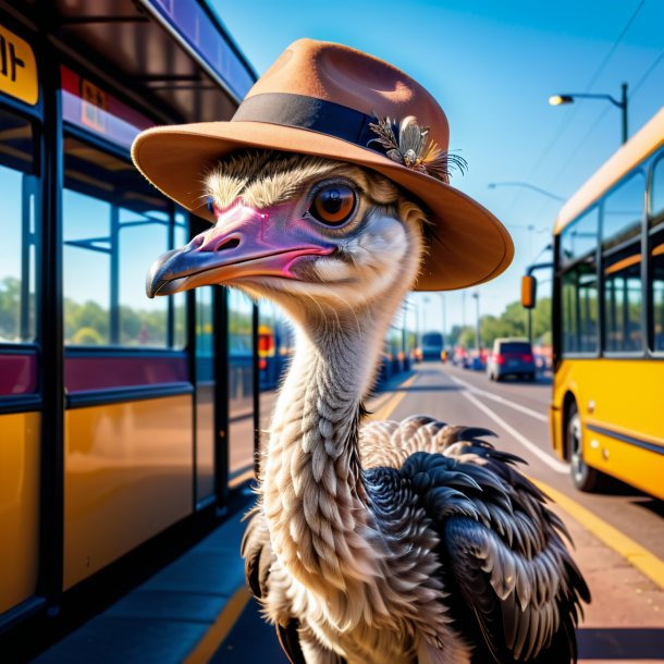 Image d'autruche dans un chapeau sur l'arrêt de bus