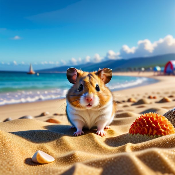 Pic d'une attente d'un hamster sur la plage