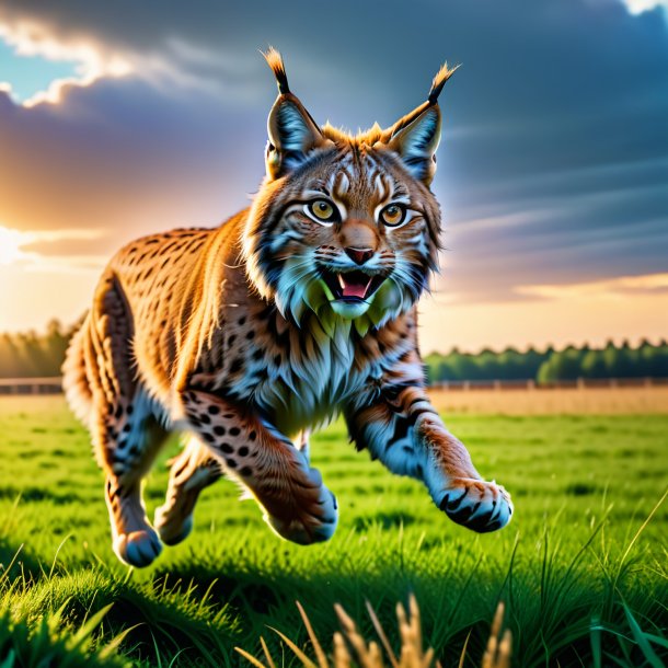 Picture of a jumping of a lynx on the field