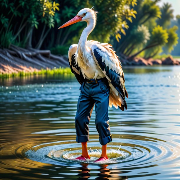 Pic d'une cigogne dans un pantalon à l'eau