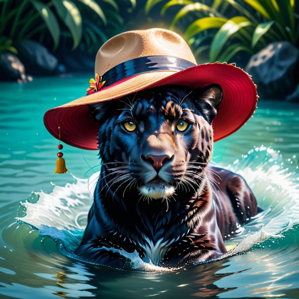 Pic d'une panthère dans un chapeau dans l'eau